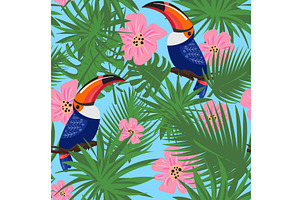 Exotic Toucan And Flowers Pattern