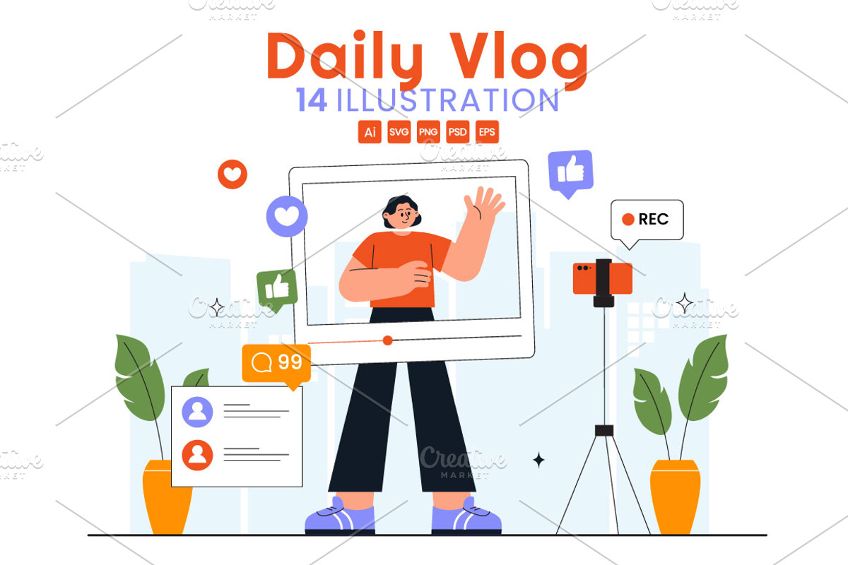 14 Influencer Daily Vlog, a Person Illustration by denayunebgt (Photo 1 of 5)