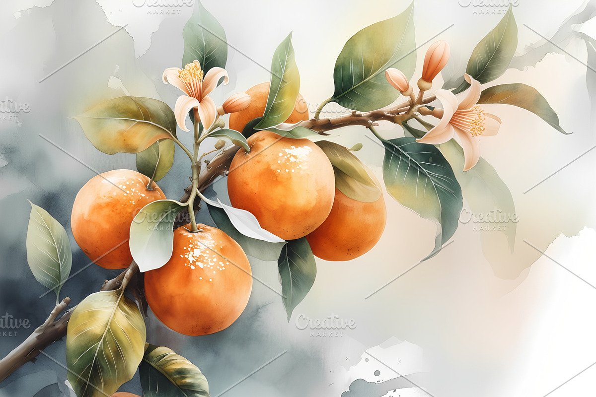 Watercolor Oranges Blosson print, a Background Graphic by Floraphoria (Photo 1 of 11)