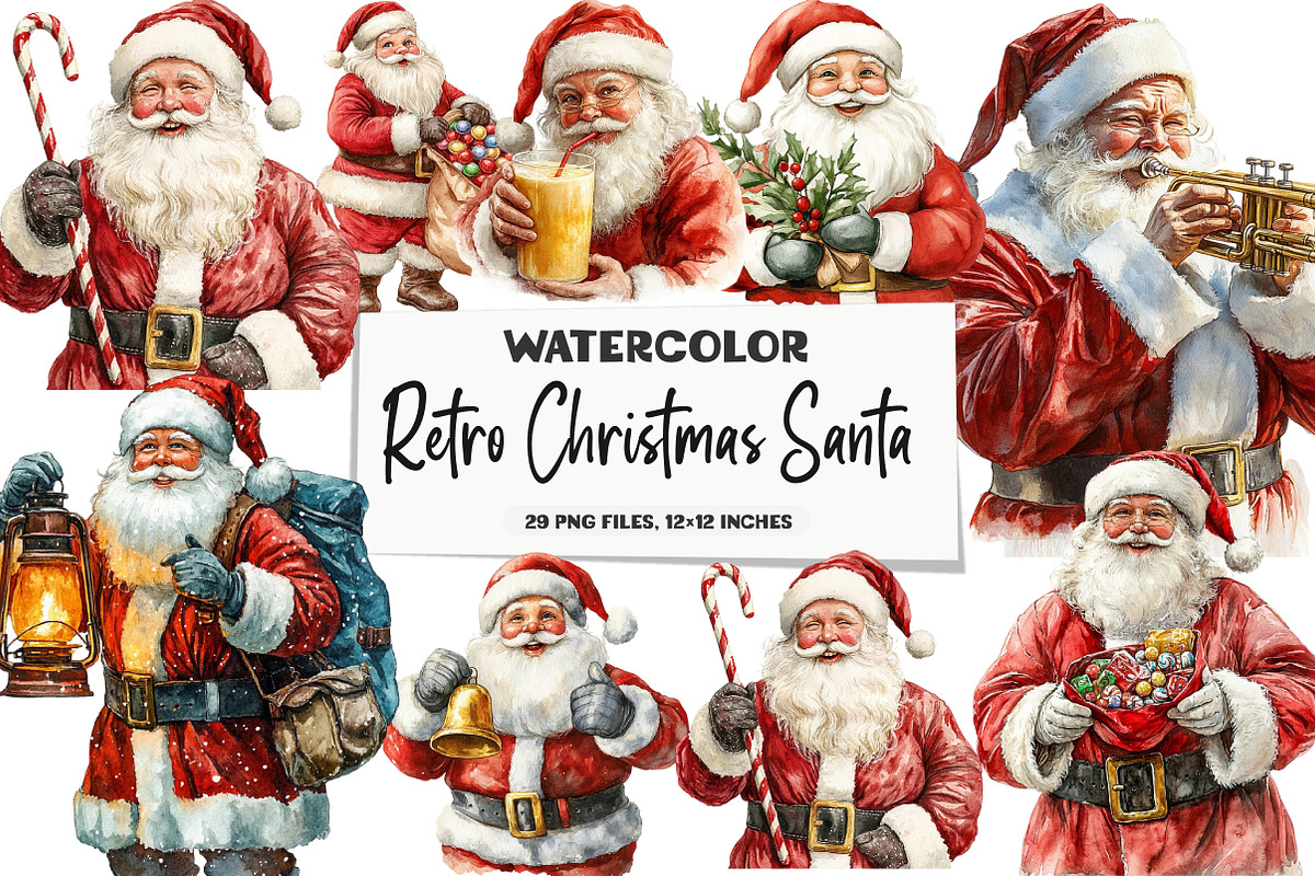 Retro Christmas Santa PNG Clipart, an Illustration by DreamArtGraphic (Photo 1 of 5)