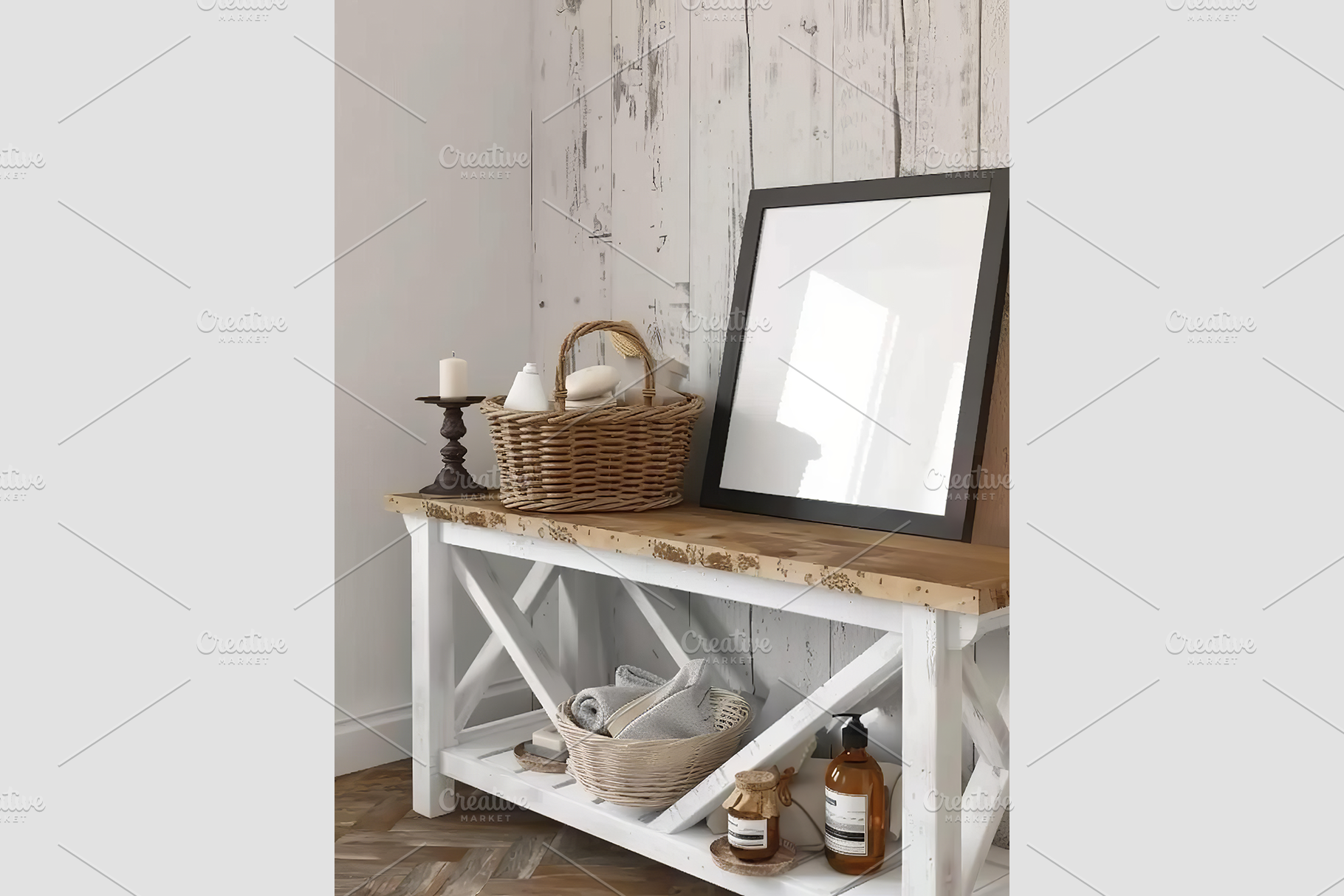 Frame Mockup in a Farmhouse Bathroom, an Architecture Photo by GFXCity