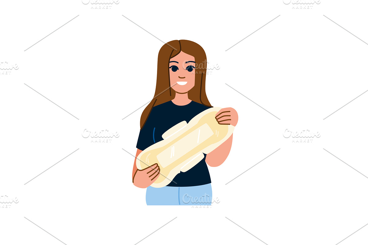 Smiling woman holding sanitary pad, an Object Illustration by pikepicture