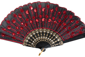 Black and red Spanish hand fan with embroidery and sequins, isol, a Beauty & Fashion Photo by ndanko
