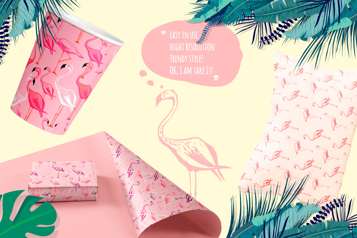 Flamingo seamless vector patterns, a Pattern Graphic by Artem Vorotnikov (Photo 3 of 6)