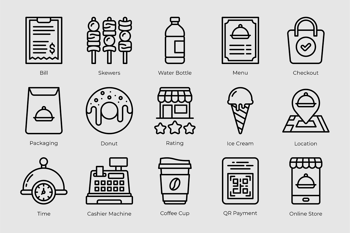Food and Delivery Outline Icons, an Outline Icon by Tekuni (Photo 5 of 6)