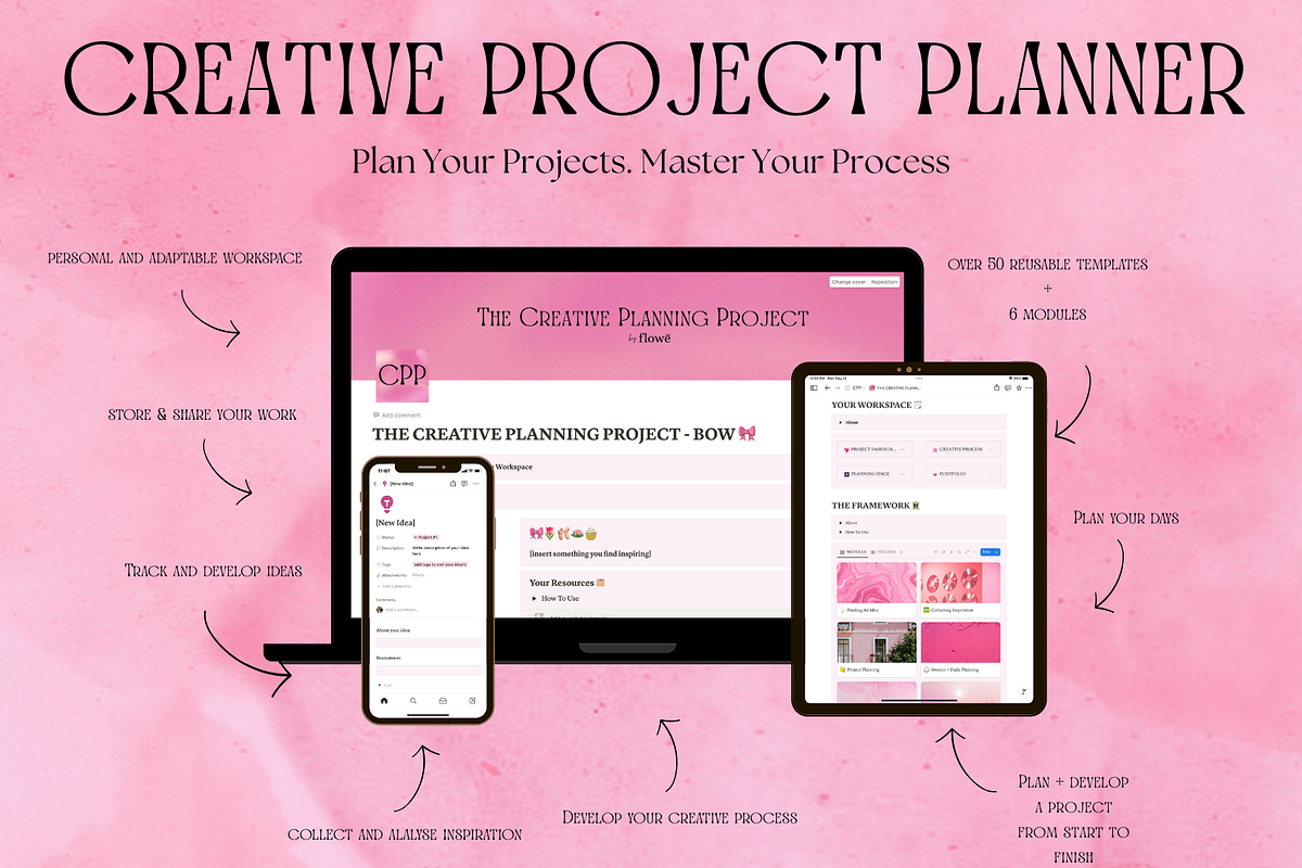 Notion Template for Creatives - Pink, a Templates & Theme by flowē (Photo 1 of 5)