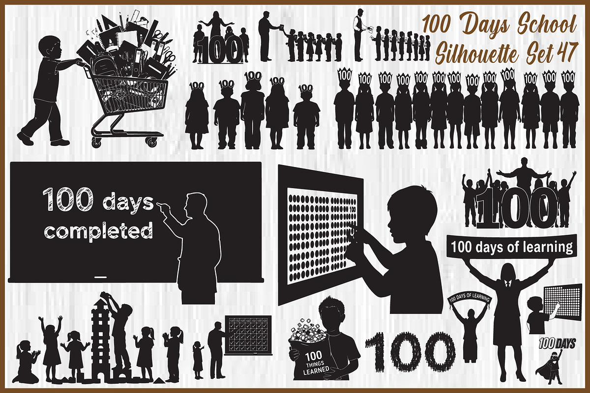 100 Days of School Silhouette Bundle, an Object Graphic by jahid234 (Photo 1 of 6)
