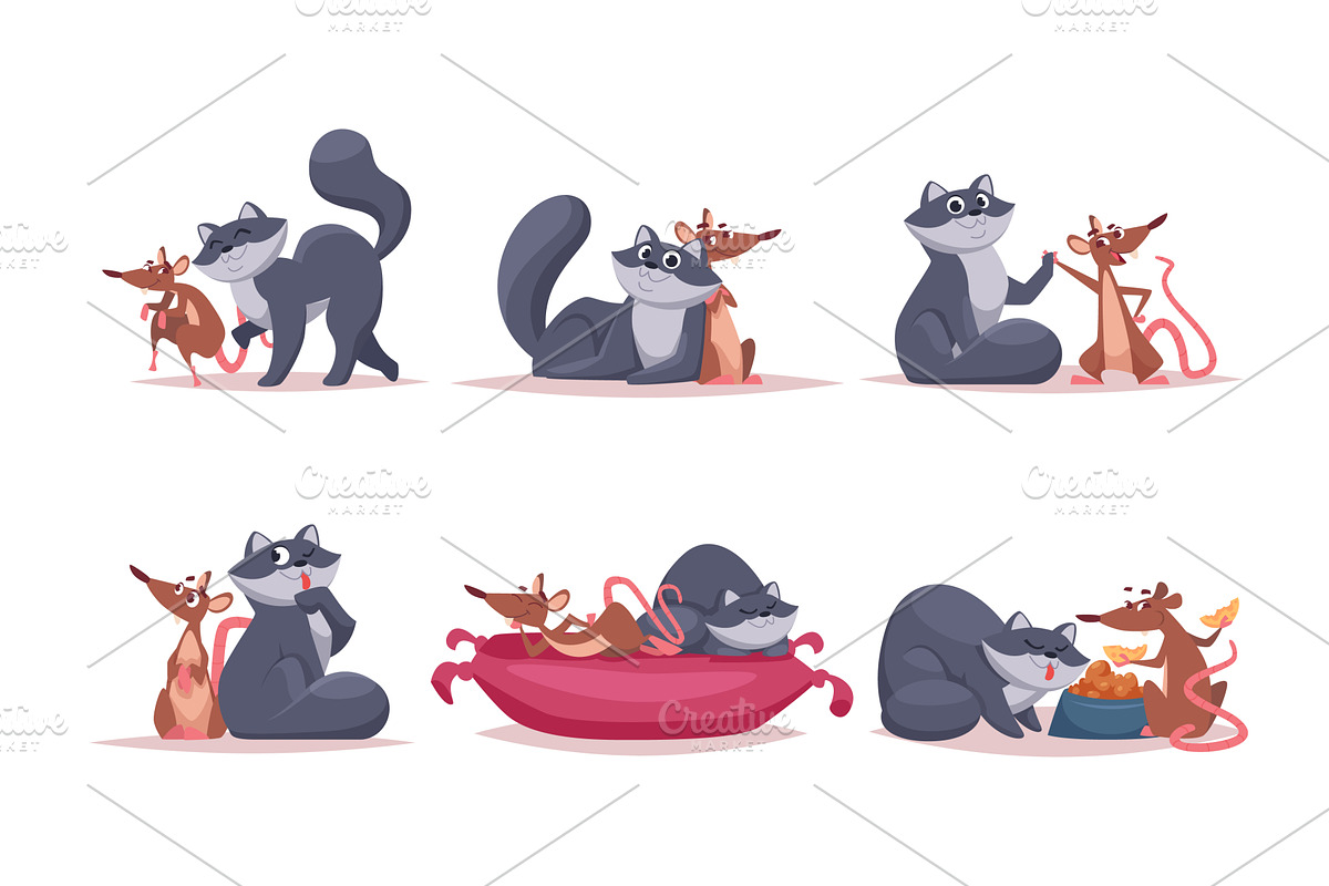 Mouse and cat. friendship of little, an Animal Illustration by Onyx