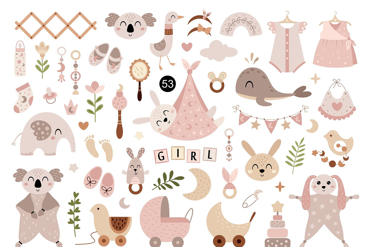 Newborn Baby Girl Clipart, an Object Illustration by JulzaArt (Photo 2 of 7)