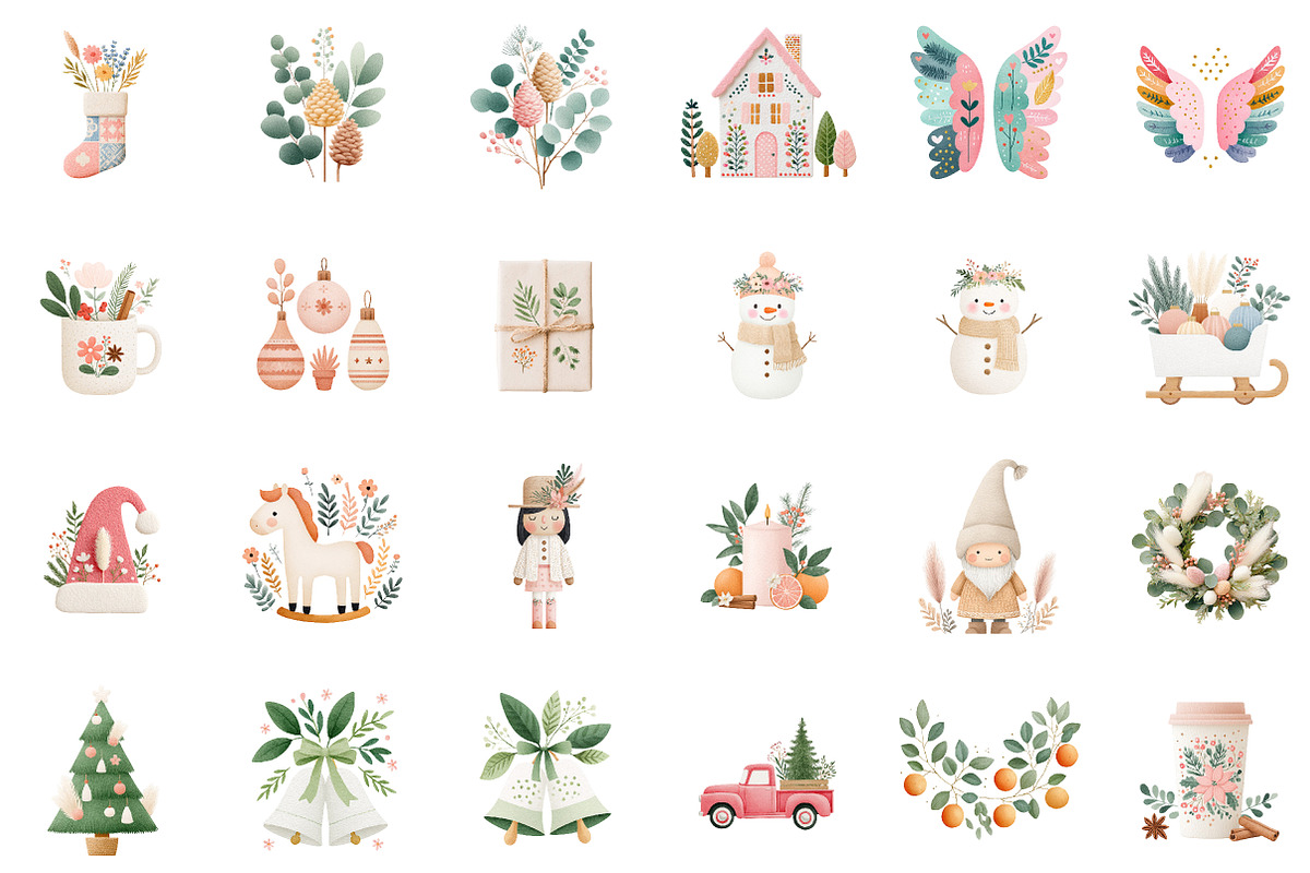 Watercolor Boho Christmas Clipart Se, an Illustration by Sublimation Artist (Photo 2 of 6)