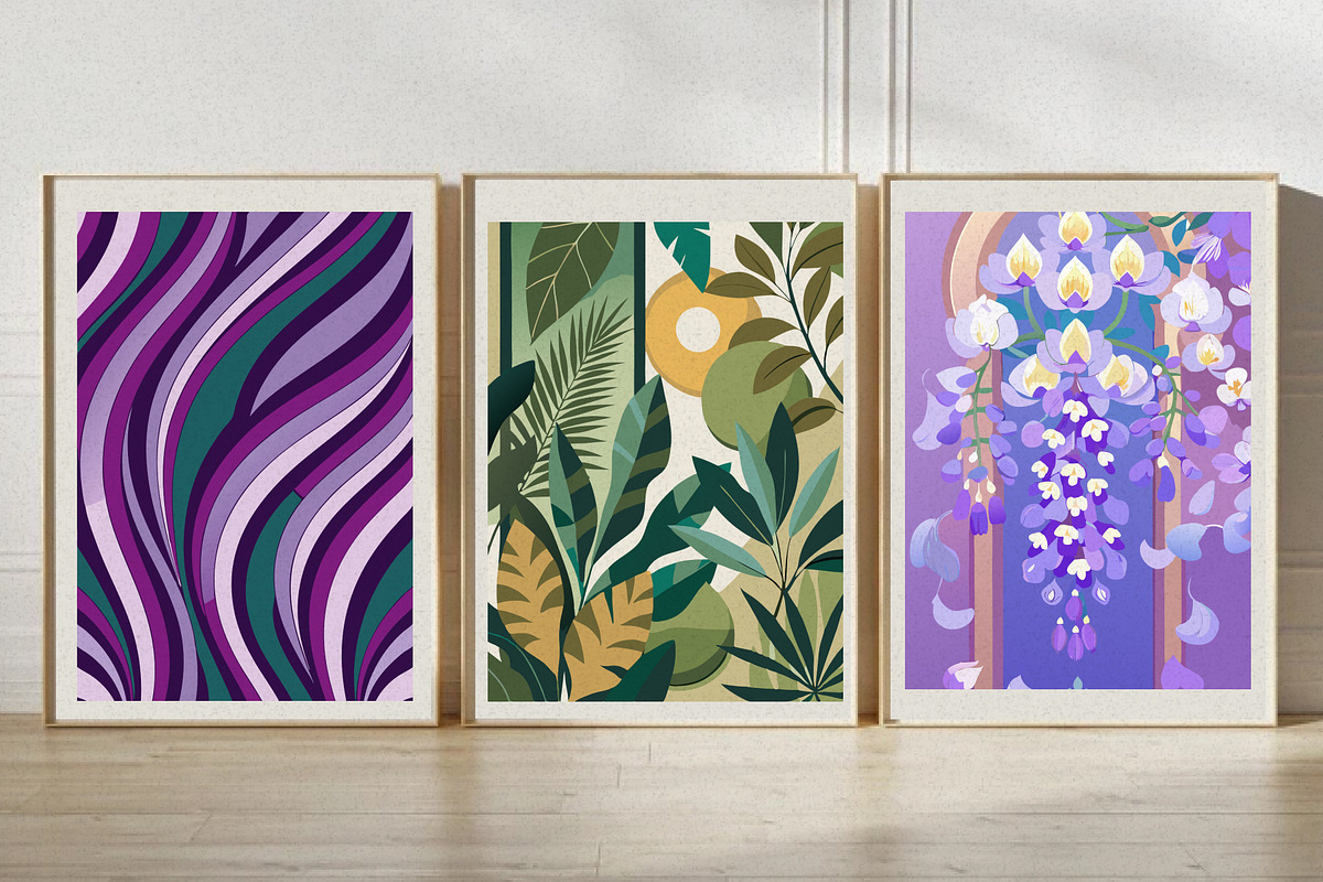 Green & Purple Botanical Wall Art, a Wallpaper Graphic by Helospace (Photo 2 of 10)