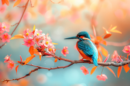 Vivid Kingfisher Resting Among Autumn Berries - Generative AI, an Animal Photo by José Manuel Gelpi