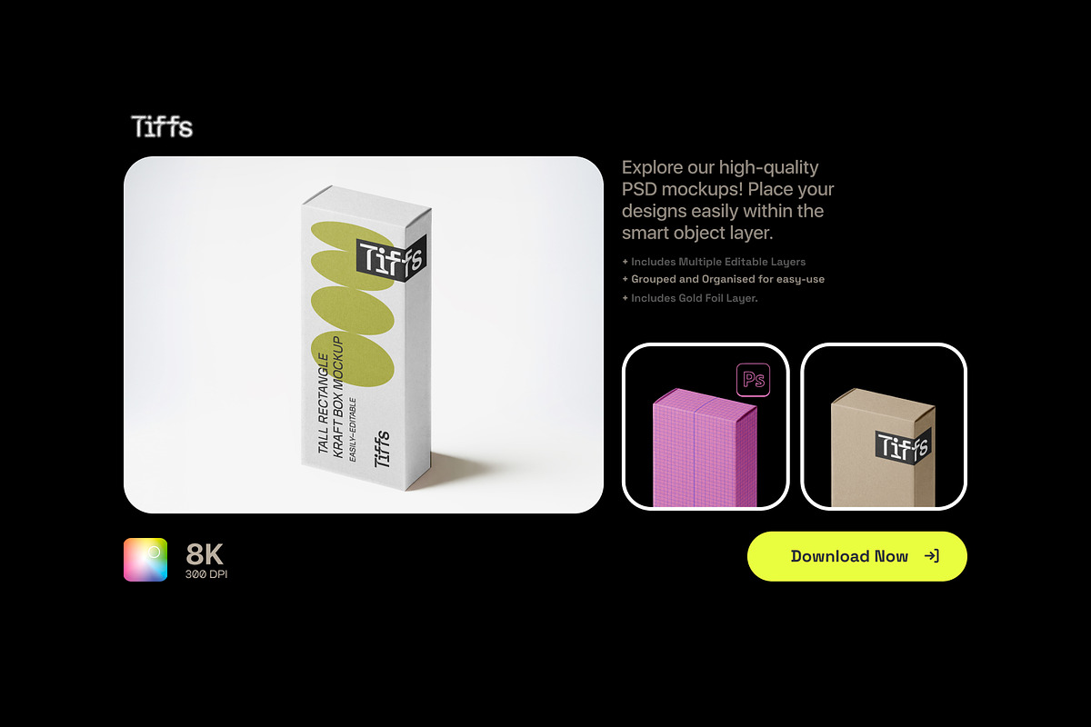 Tall Kraft Box Mockup, a Packaging Mockup by TIFFS (Photo 5 of 5)