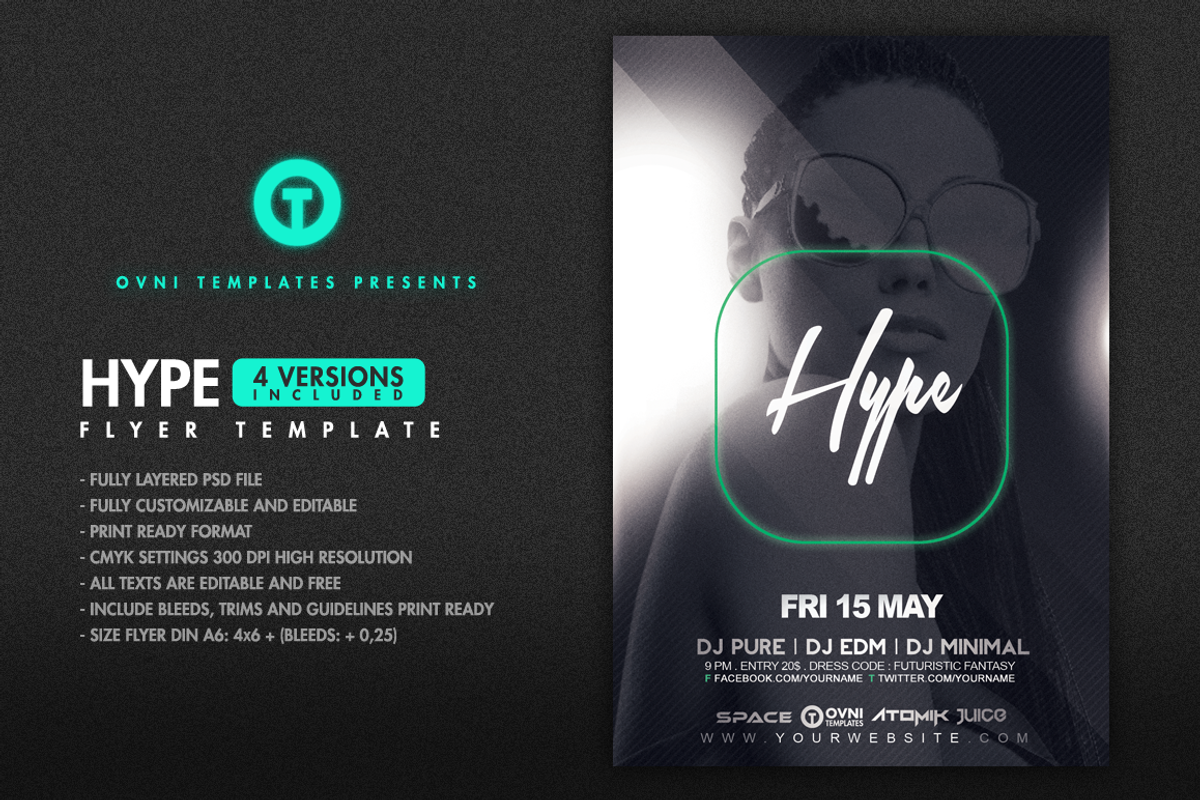 4in1 HYPE Flyer Template, a Flyer Template by OVNI-TEMPLATES (Photo 1 of 4)