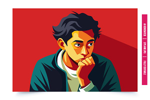 Man in red background thinking, an Illustration by Tanuart