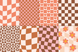 Groovy Chessboard Seamless Patterns