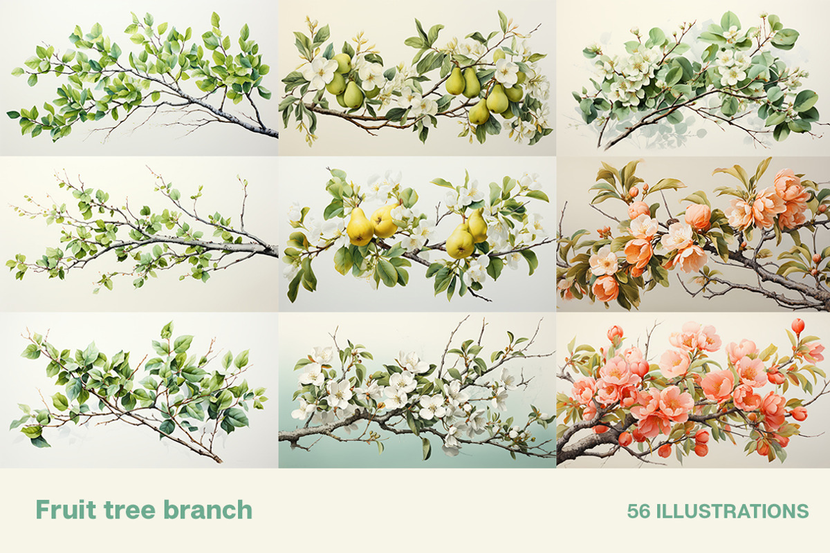 Fruit tree branch. Collection, a Food Illustration by Handmadefont (Photo 2 of 12)