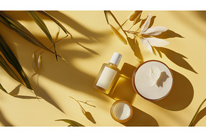 Cream jars and dropper bottle with, a Health & Medical Photo by Rodica Ciorba