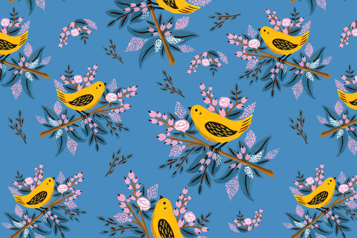 Bird and Flowers Seamless Pattern, a Pattern Graphic by AnzhelikaGerman (Photo 5 of 5)