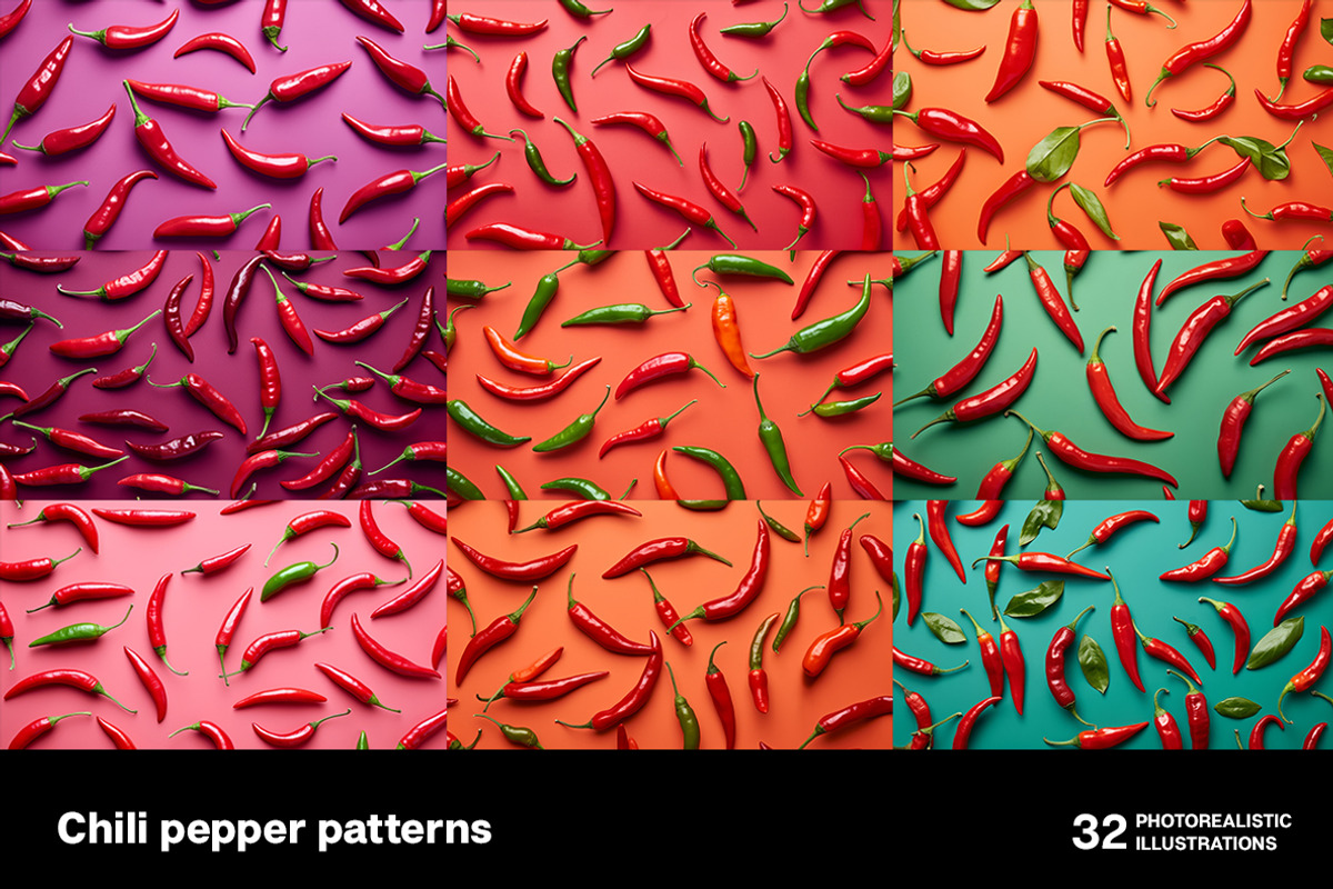 Chili pepper patterns - 32 images, a Food Illustration by Handmadefont (Photo 8 of 11)
