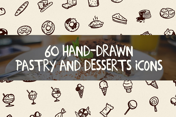 60 Hand Drawn Desserts Icons
