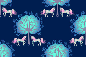 Unicorn Garden. Seamless Pattern