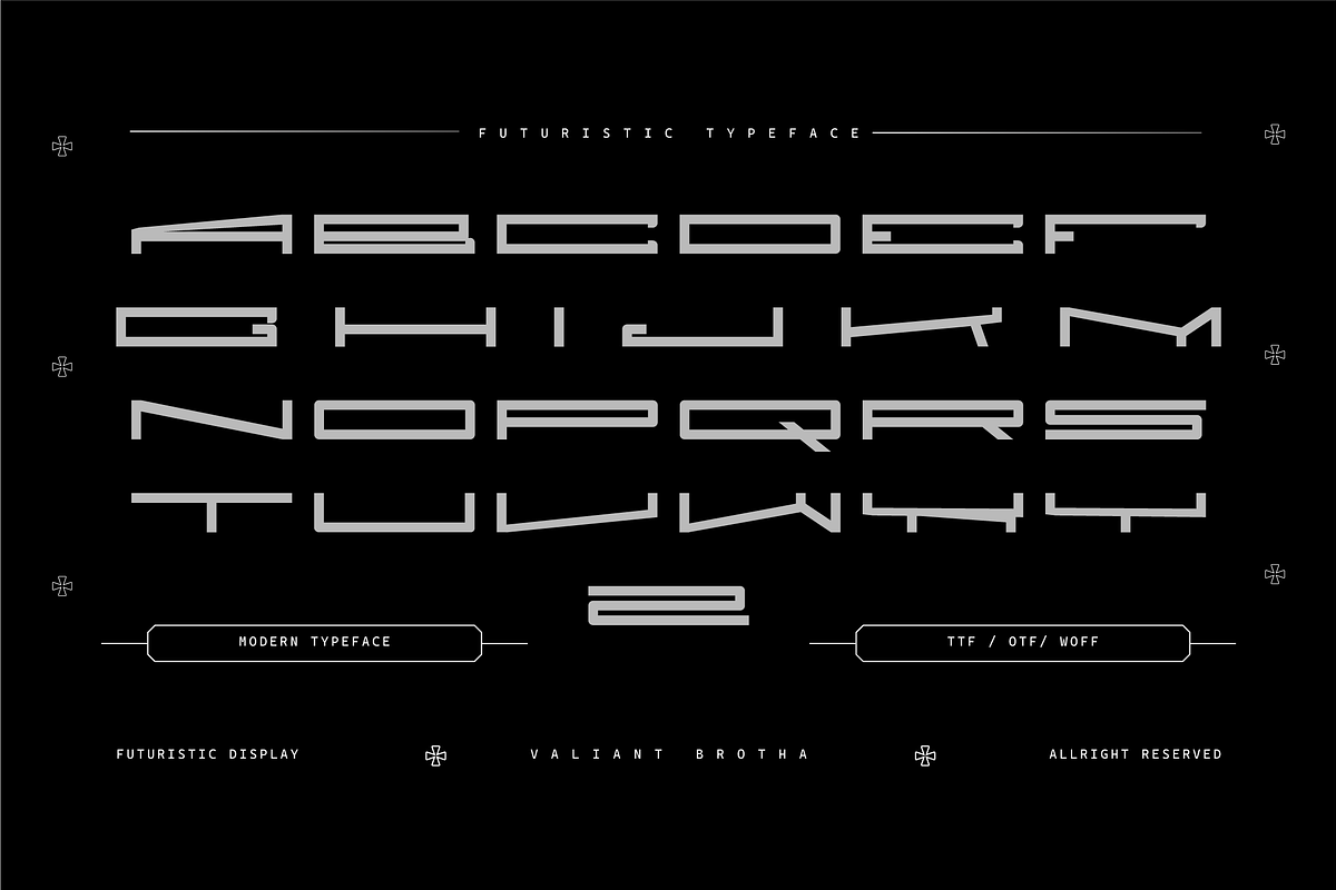 VB ZoaNt - Futuristic Display Font, a Sans Serif Font by VALIANTBROTHA (Photo 2 of 11)