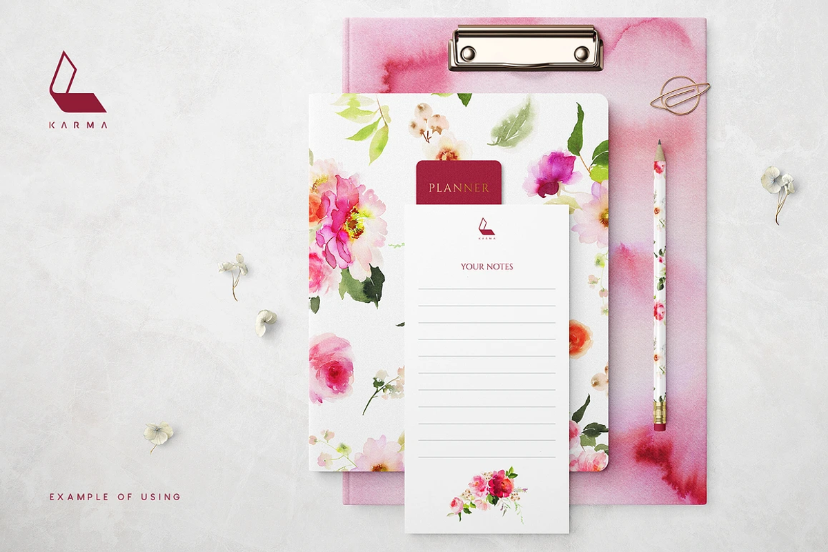 4-in-1 Watercolor Floral Bundle 03, an Illustration by Karma (Photo 3 of 33)