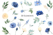 Blue Florals Large Bundle Watercolor, an Illustration by Graphic Blue Bird (Thumbnail 4 of 6)