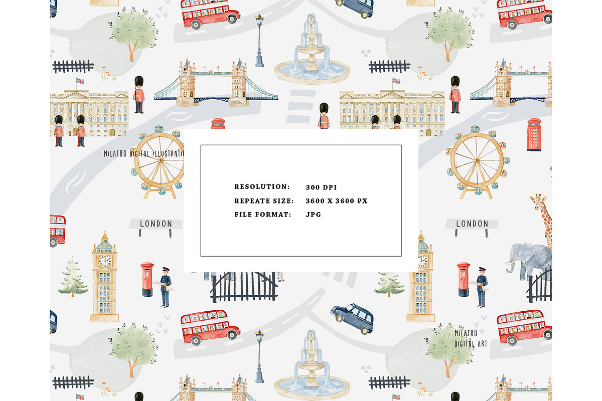 London cityscape pattern map, a Pattern Graphic by Milatoo (Photo 2 of 3)