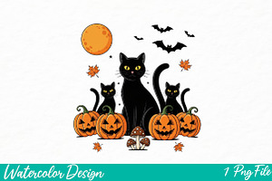Black Cat Pumpkin Png, an Illustration by Watercolor design