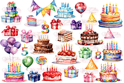 Happy Birthday Clipart Collection, a Decorative Illustration by Watercolor Digital (Thumbnail 3 of 9)