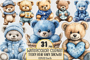 Blue Teddy Bear Baby Shower Clipart, an Animal Illustration by Rose Art (Thumbnail 1 of 5)
