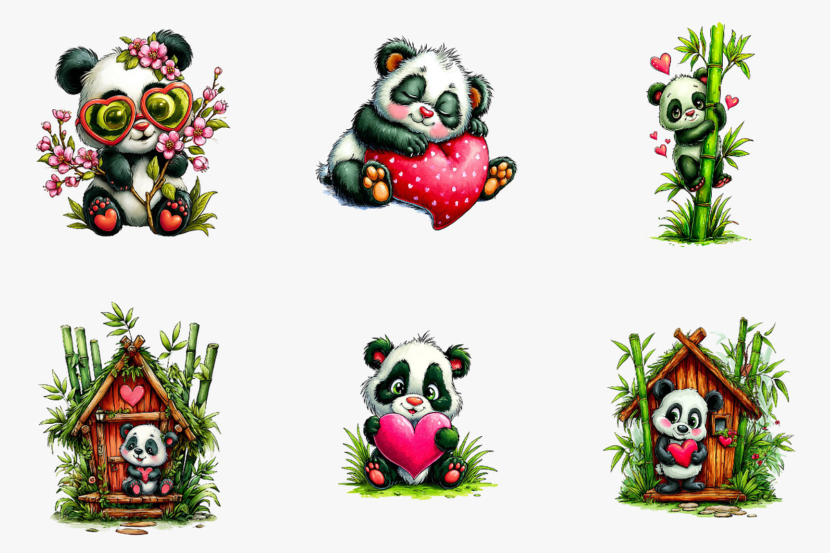 Valentine Panda Clipart, an Illustration by CreationArt (Photo 4 of 7)