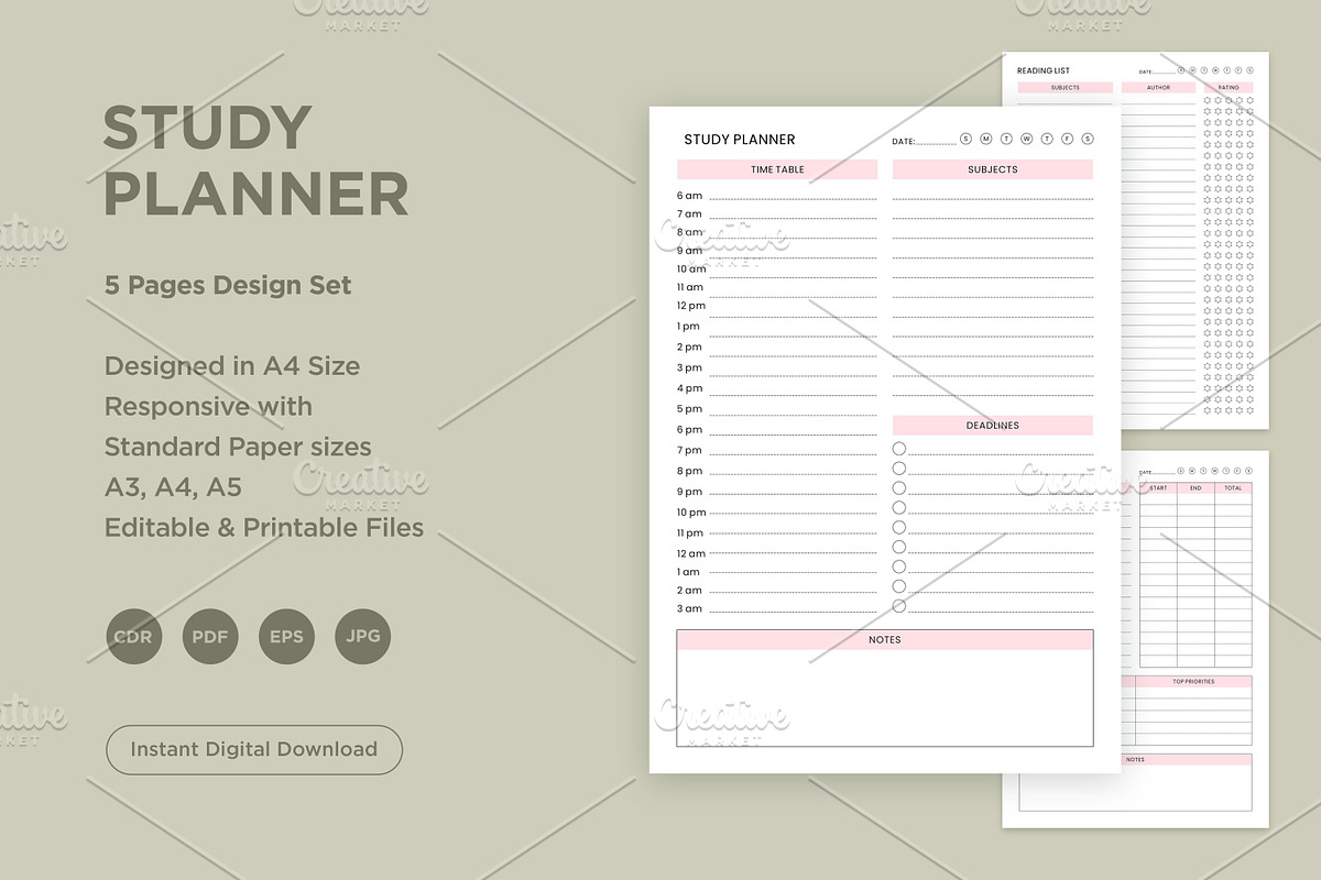 5 Study Planning Pages Set V-18, a Stationery Template by shahsoft (Photo 1 of 3)