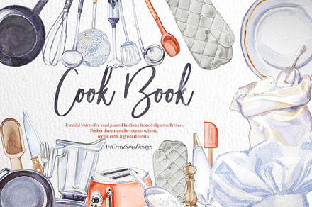 Watercolor Cook Book Clipart Set