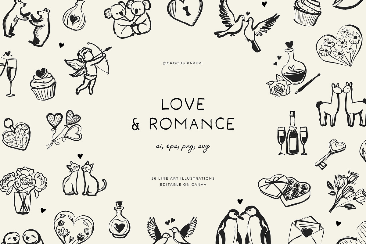 LOVE & ROMANCE lineart illustrations, a Seasonal Illustration by Crocus Paperi (Photo 1 of 4)