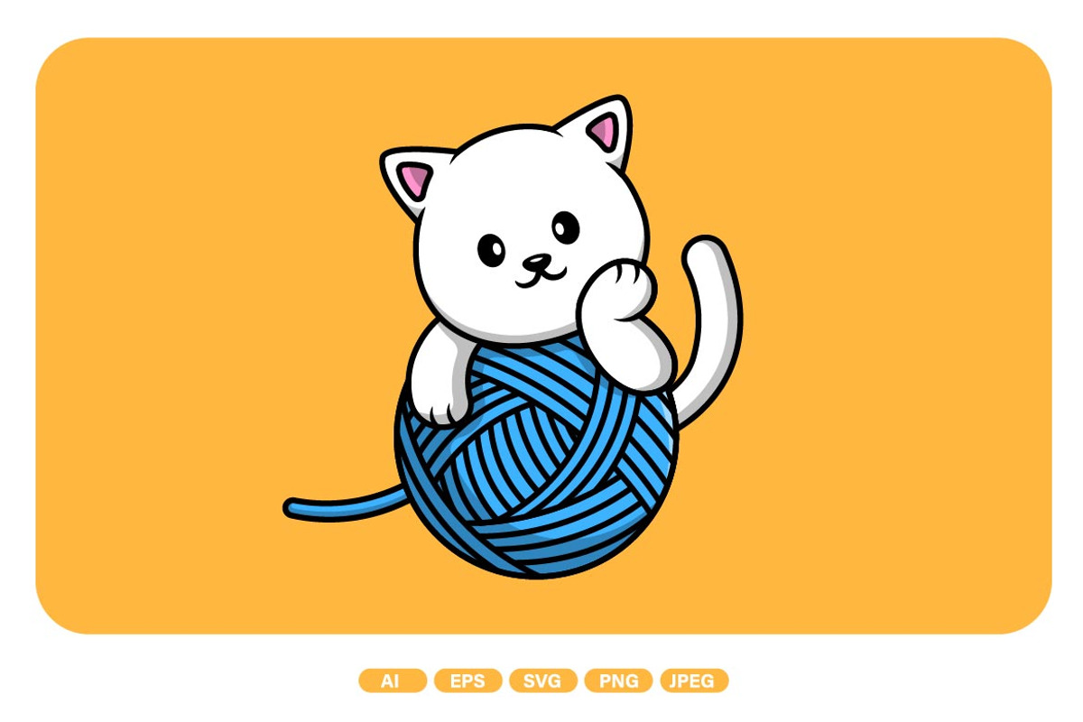 Cute Cat With Yarn Ball, an Animal Illustration by Artstorystudio