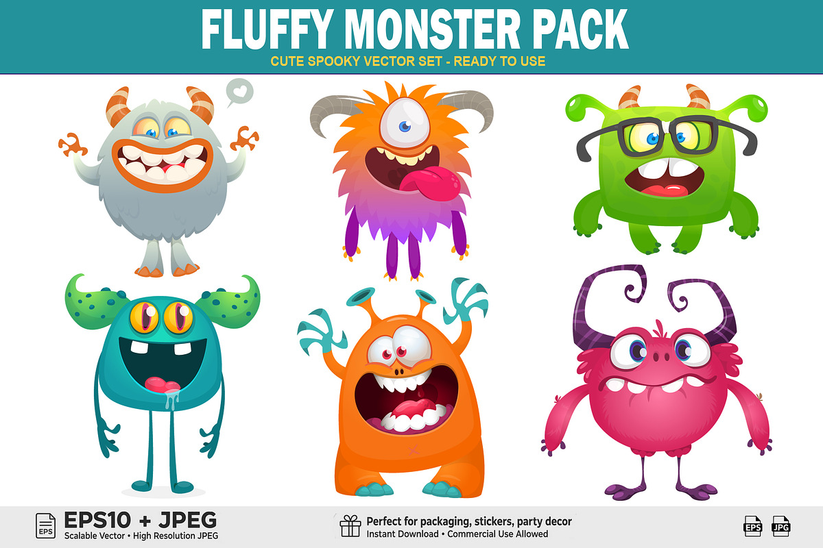 Puffy Pops - 6 Cute Monsters, a Decorative Illustration by D R A W K M A N (Photo 1 of 9)