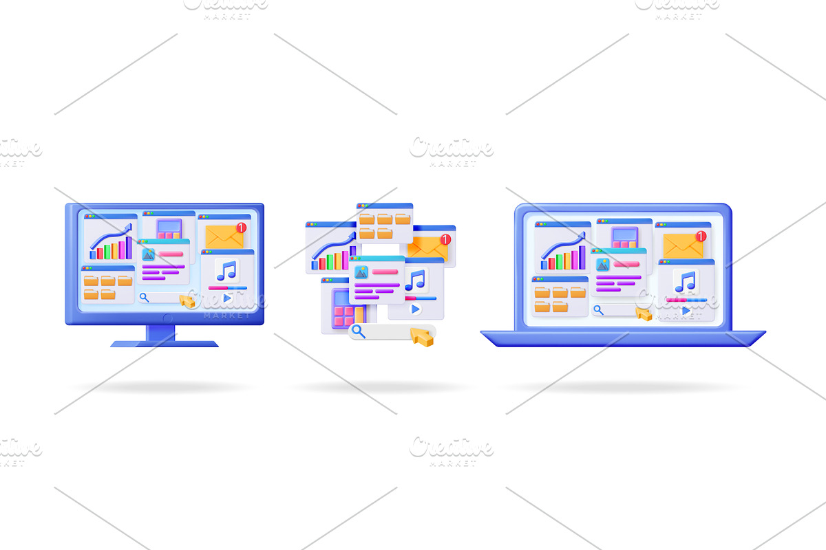 Computer, laptop and pop up windows, a Technology Illustration by Abscent