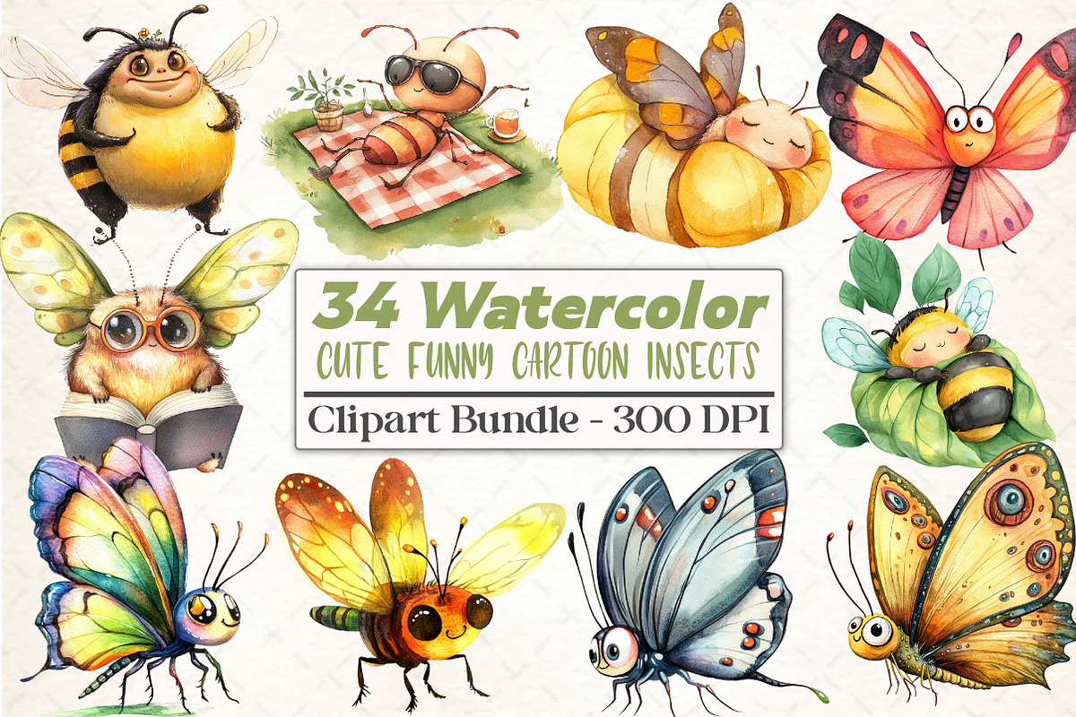 Cute Funny Cartoon Insects Clipart, an Illustration by DreamCafeArt (Photo 1 of 5)