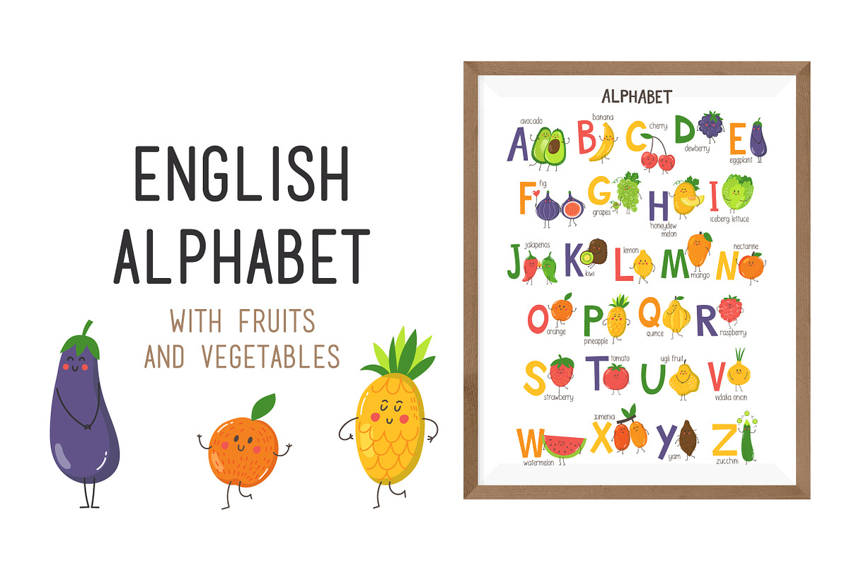 Vector fruits & vegetables Alphabet, a Food Illustration by KVIO (Photo 1 of 10)