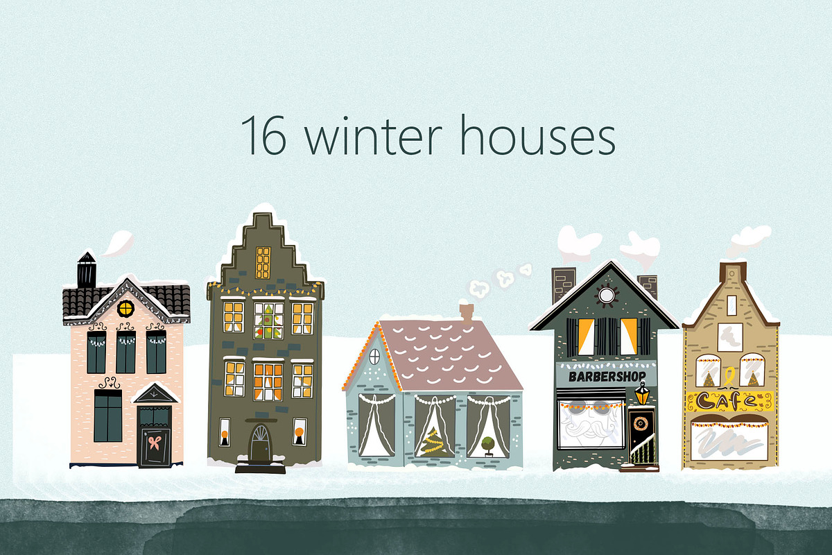 Winter snow covered houses clipart, an Education Illustration by NataLyaroArt (Photo 3 of 6)