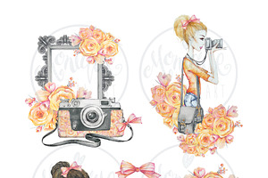 Camera Girl Clipart Watercolor