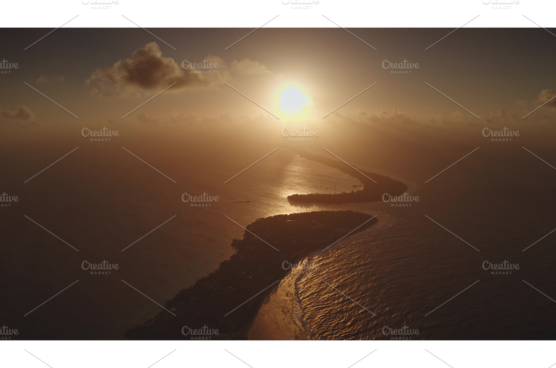Golden sunset over tropical islands, a Nature Photo by Goinyk