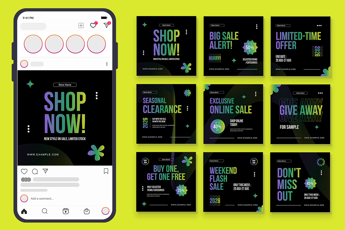 Gradient Social Media Post Set, an UI Kit Template by CreativeShaper (Photo 1 of 3)