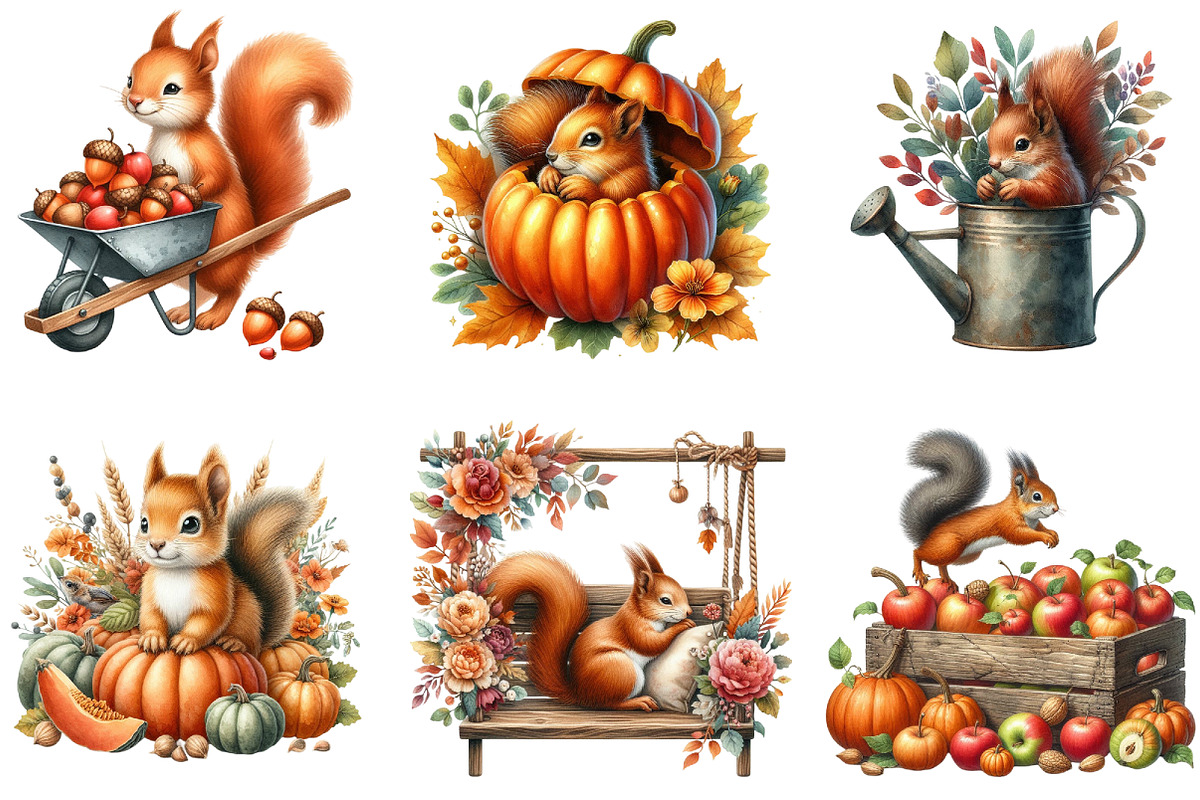 Fall Squirrel Garden Clipart, an Illustration by DreamArtGraphic (Photo 2 of 4)
