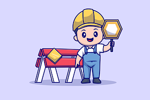 Cute Man Contractor Holding Sign, a Person Illustration by Catalyst Labs
