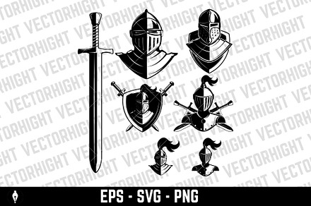 Set of knights helmets, an Object Graphic by Vectorhight