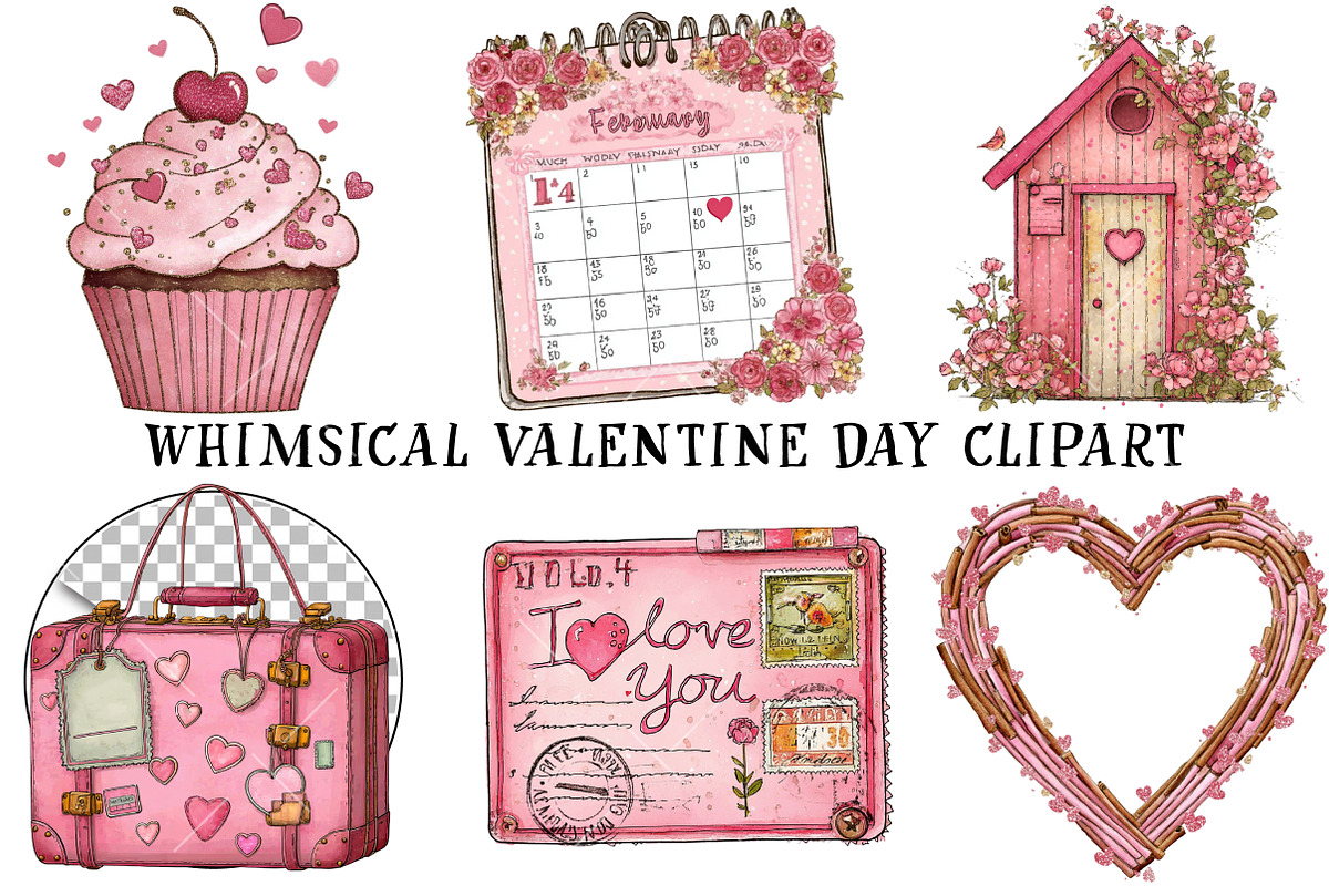 Whimsical Valentine Day Clipart, an Illustration by OK Design (Photo 2 of 6)